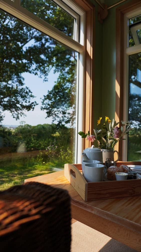 view from sitting room with tea tray